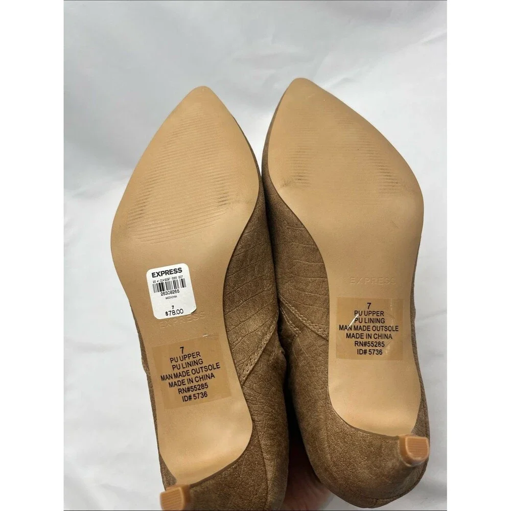NWT Express Faux Croc Tan Kitten Heel Ankle Boots